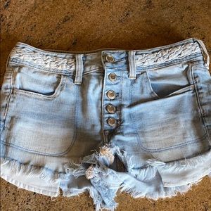 High waisted light blue jean shorts